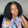 Human Hair Full 13x4 Lace Wig Kinky Curly Bob Wig Natural Black Color Free Part Pre Plucked Frontal Wig Hot Selling