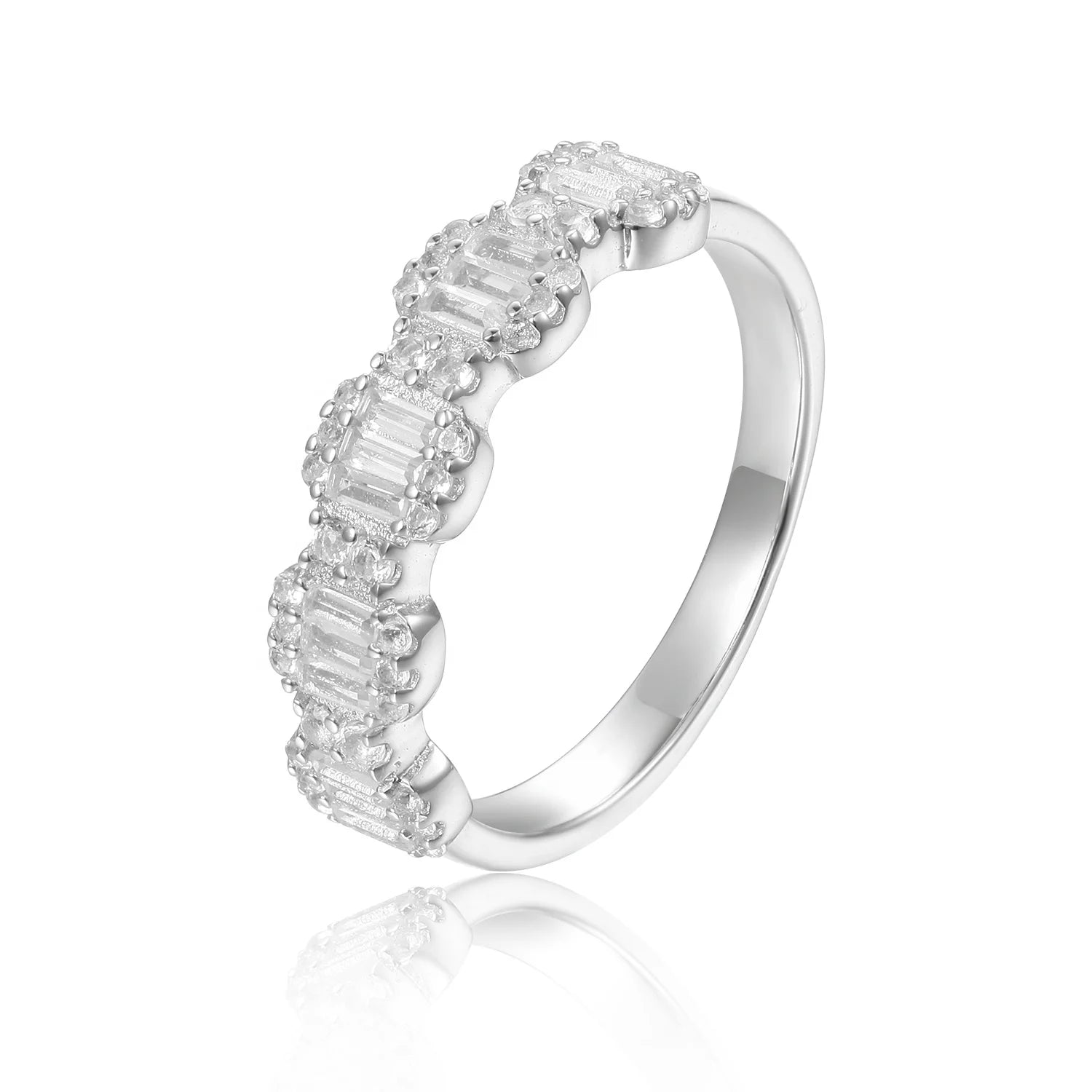 Abiding Shield Long Lasting Plating Tarnish Free 925 Sterling Silver Gold Plated Baguette Cut Zircon Band Women Stackable Ring