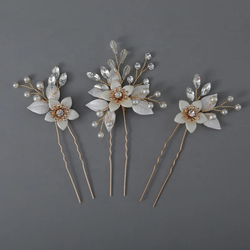 Fashion Fancy Wedding Jewelry Hair Accessories Flower Rhinestone Headpiece for Women Bridal Bobby Pins Hairpin Hair Clips for