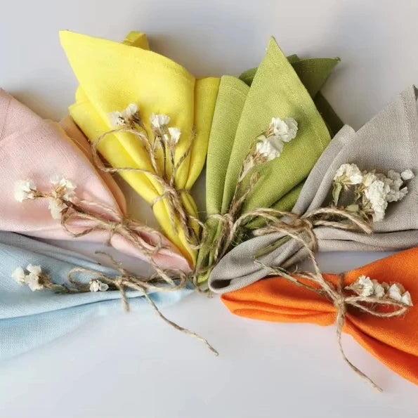 100% Pure Linen Durable Washable Classic Ruffled Napkins for Home and Restaurant Use