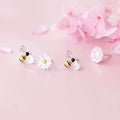 Trendy Women Fine Jewelry Earings 925 Sterling Silver Asymmetrical Flower Honey Bee Shape Cute CZ Stud Earrings