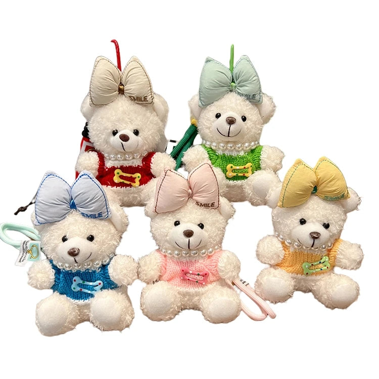 Wholesale Wedding Bear Keychain Mini Pearl Bow Teddy Bears Key Chains Stuffed Animal Toys Pendant Valentine Teddy Bear Keychains