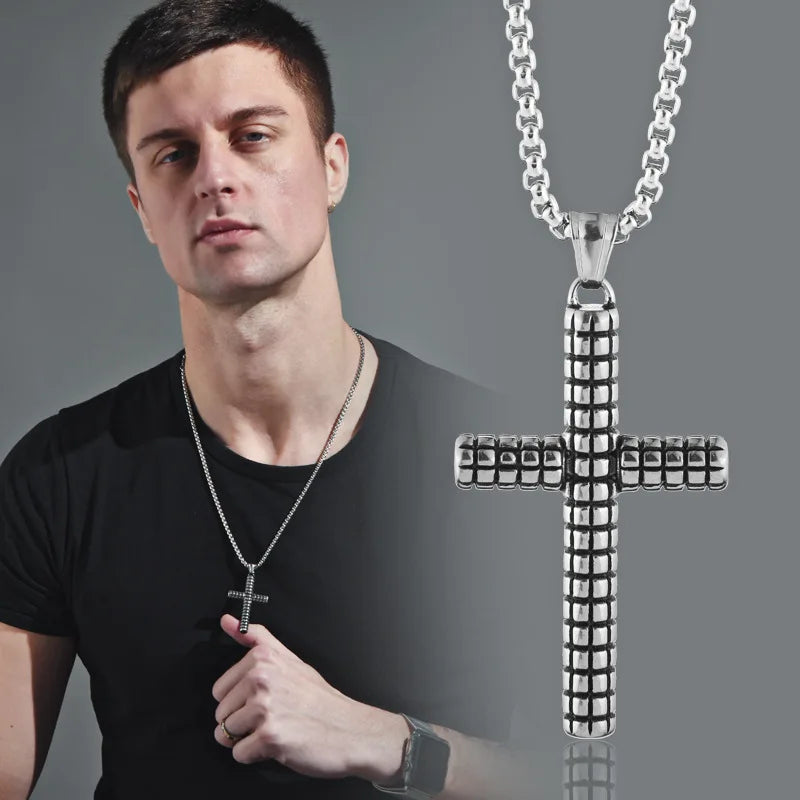Fashion Simple Cross Pendant Necklace Retro Stainless Steel Cross Pendant Necklace Stainless Steel Charm Necklace