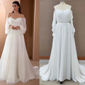 10144#Off the Shoulder Ruched Chiffon Wedding Dress Simple Sweetheart 2021 Cheap Backless Long Puffy Sleeves Bridal Gown