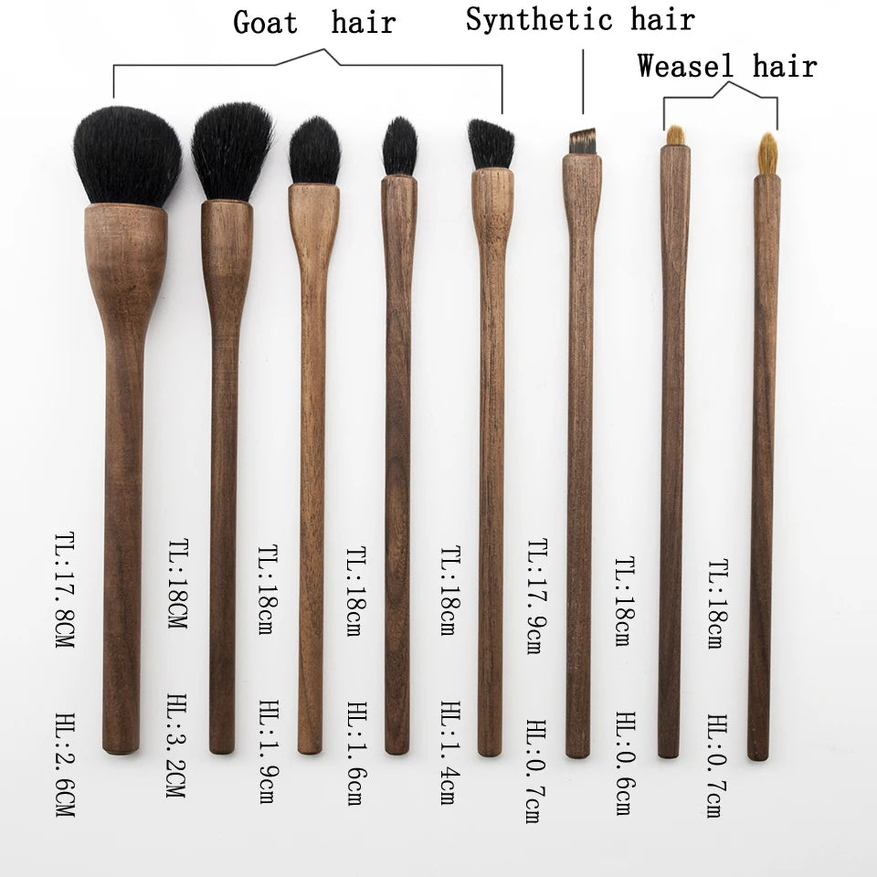 For 8pcs Professional Walnut Wooden Makeup Brush Set 100% Handmade Synthetic Hair Blusher Concealer Eye Shadow Smudge Brush