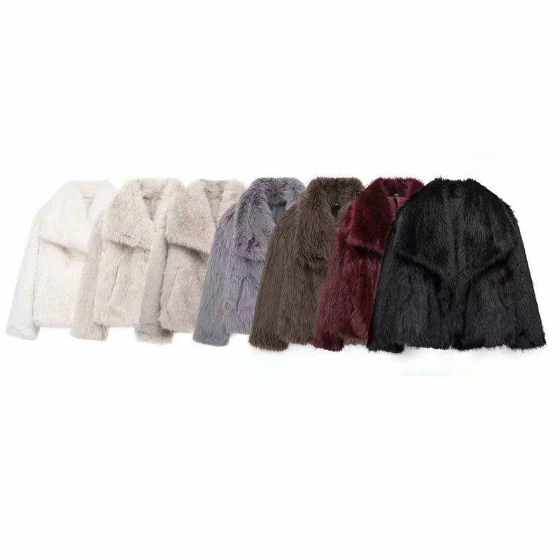 ZATRHMBM Women's 2024 New Fashion Faux Fur Effect Coat Retro Lapel Long Sleeve Casual Warm Women's Coat