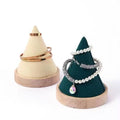 Natural Wood Cone Shape Microfiber Bangle Bracelet Chain Watch Jewelry Stand Holder