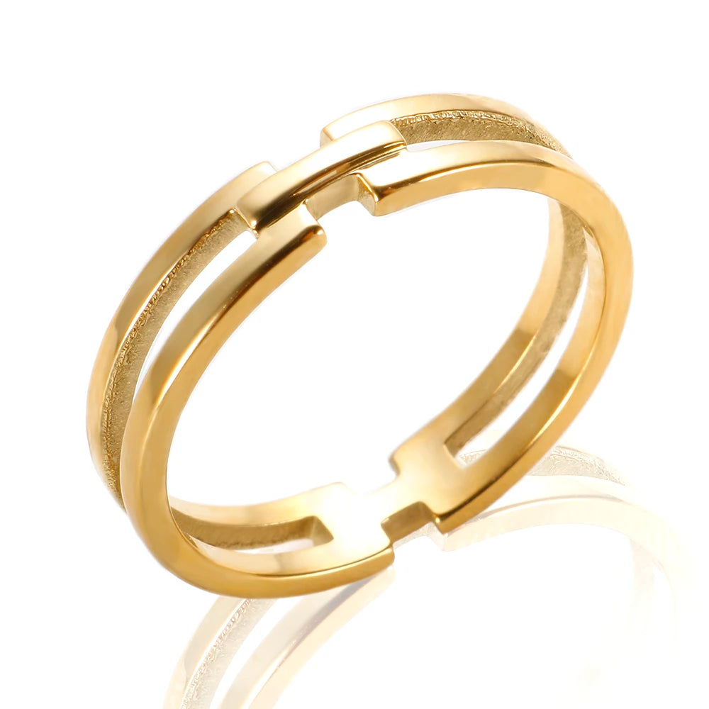 Non Tarnish Minimalist 18K Gold Plated Stainless Steel Stacking Ring Jewelry for Women Gift