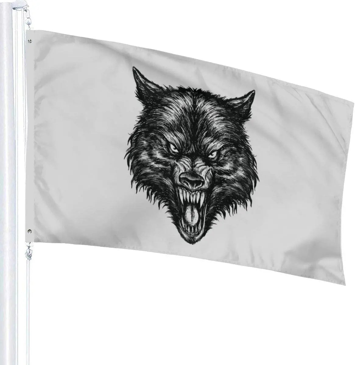3x5ft Vivid Color Polyester Hand Drawn Wolf Flag Wall Decor for Yard Garden Decoration