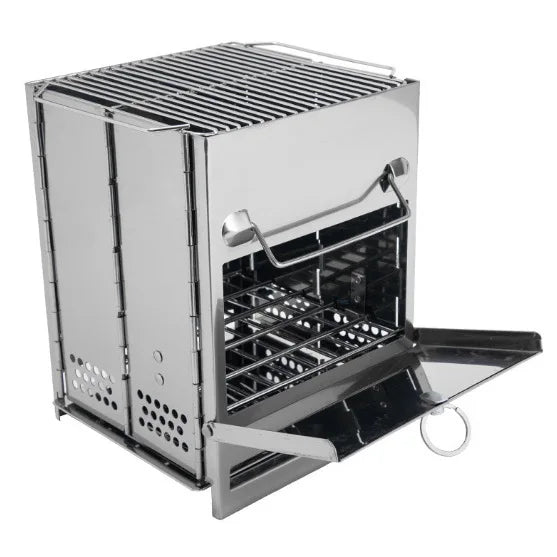 Multifunctional Outdoor Folding Stainless Steel Gas Grill Wood Stove Latch Charcoal Grill 1 Burner 20-25 Cooking Surface Easily