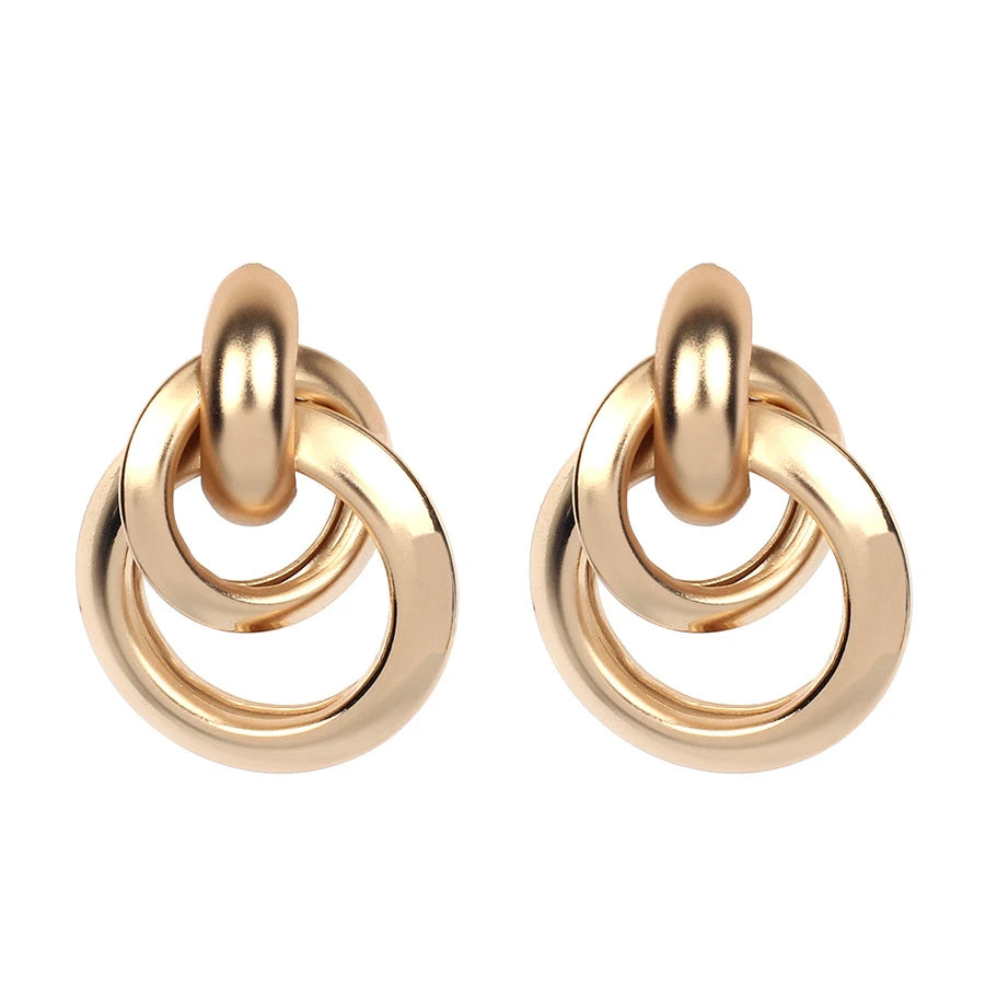 New Korean Personality Simple Fashion Metal Ring Interlaced Earrings Three-ring Circle Earrings Jewelry Women
