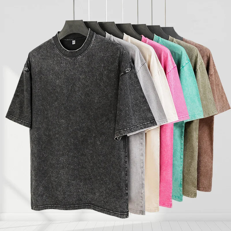 Custom Men's 100% Cotton Oversized Drop Shoulder Mock Neck Streetwear Tshirt Vintage Wash Boxy Tshirt with Blank Design
