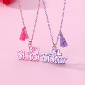 Sweet Pink and Purple Color Big Sister Lil Sister Pendant Best Friend Necklace for Kids Children BFF Friendship Jewelry Gift
