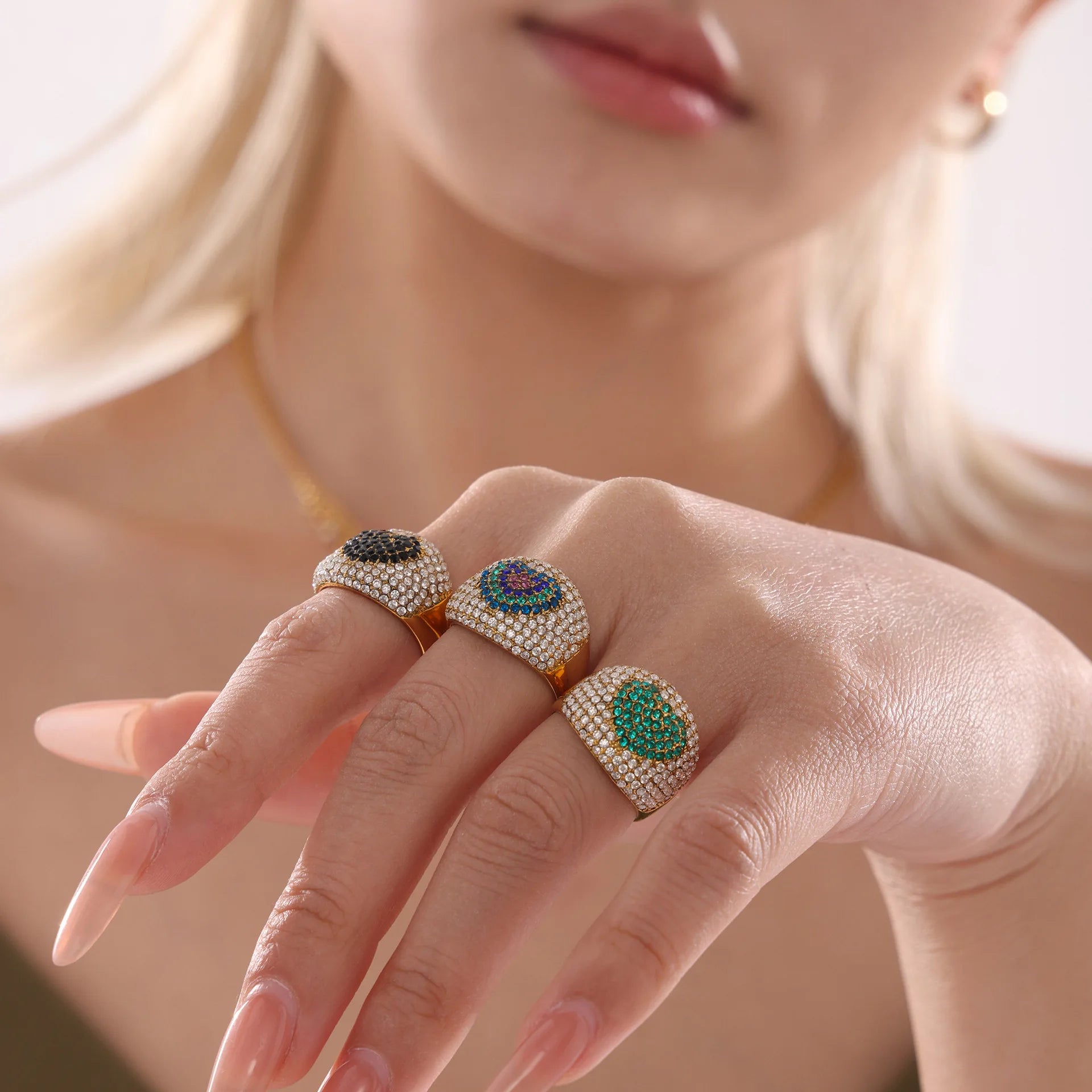 Wholesale Bulk New Trendy Fine Jewelry Rings Tarnish Resistant 18K Gold Plated Stainless Steel Zircon Rings