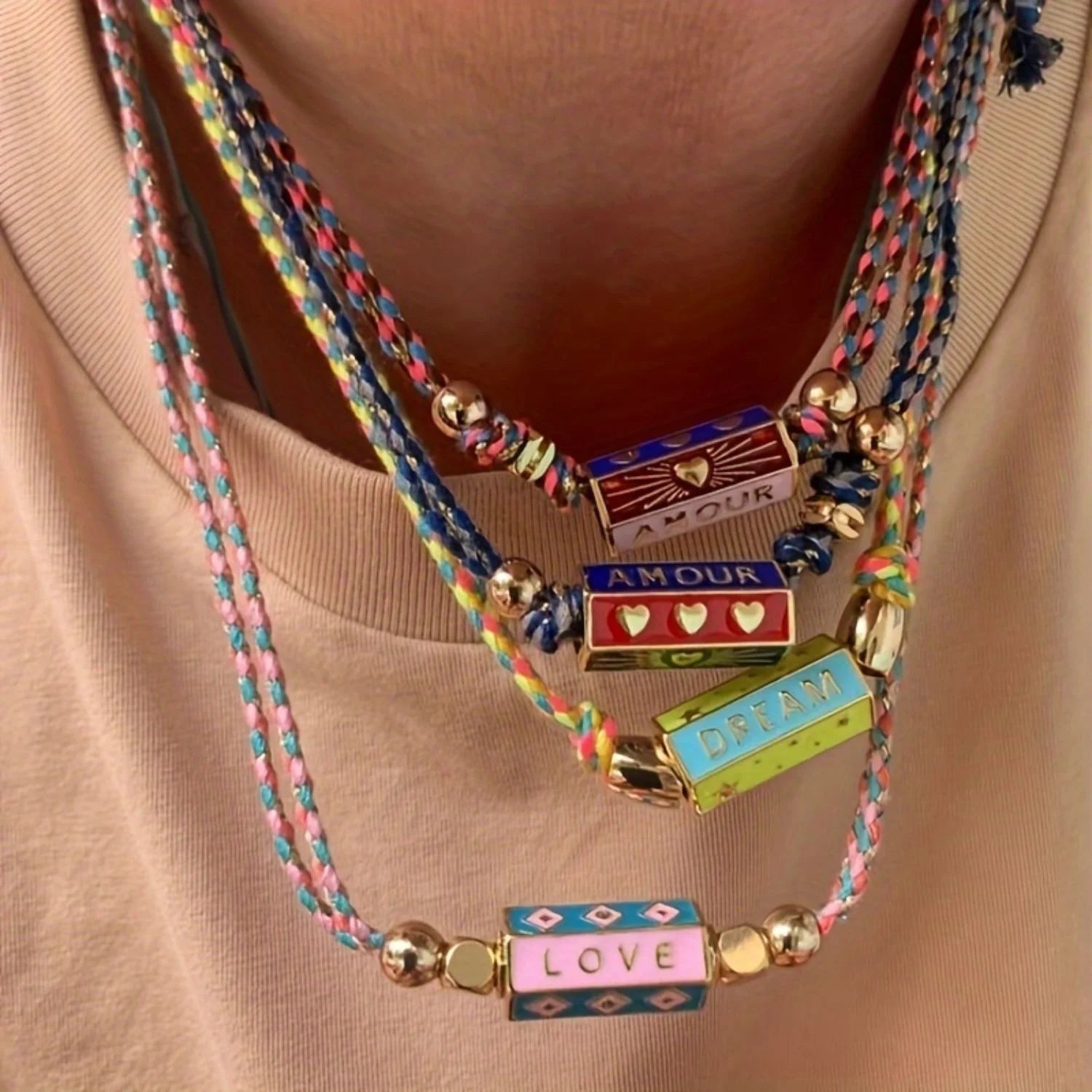Hot Sale Bohemian Vintage Love Pendant Colorful Chains Ladies' Gold Plated link chain Bohemian necklace