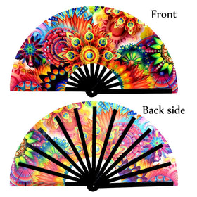 Folk Art Festival Gift Bamboo Fabric Craft Kung Fu Large Hand Custom Large Rave Fan for Promotion