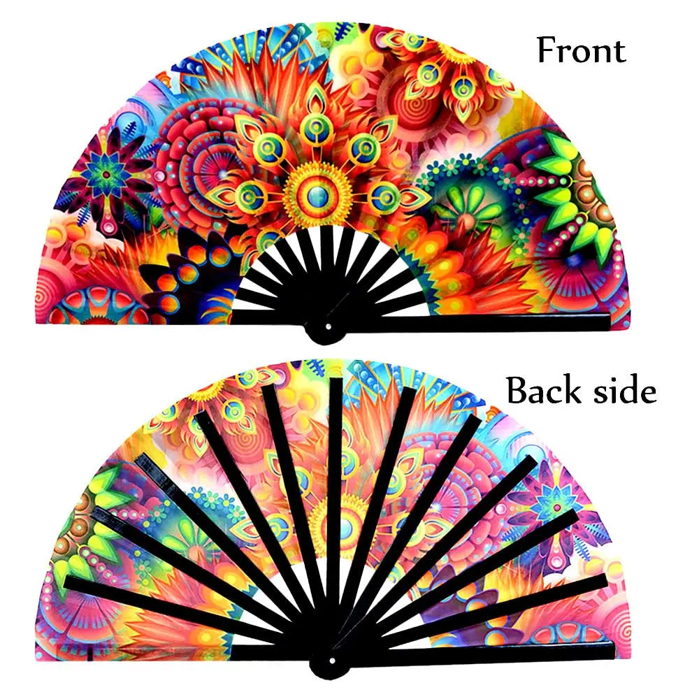 Folk Art Festival Gift Bamboo Fabric Craft Kung Fu Large Hand Custom Large Rave Fan for Promotion
