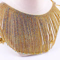 100mm Width Gold Plating Trimming Tassel Fringe Trim With TearDrop Rhinestone Sew on Chain
