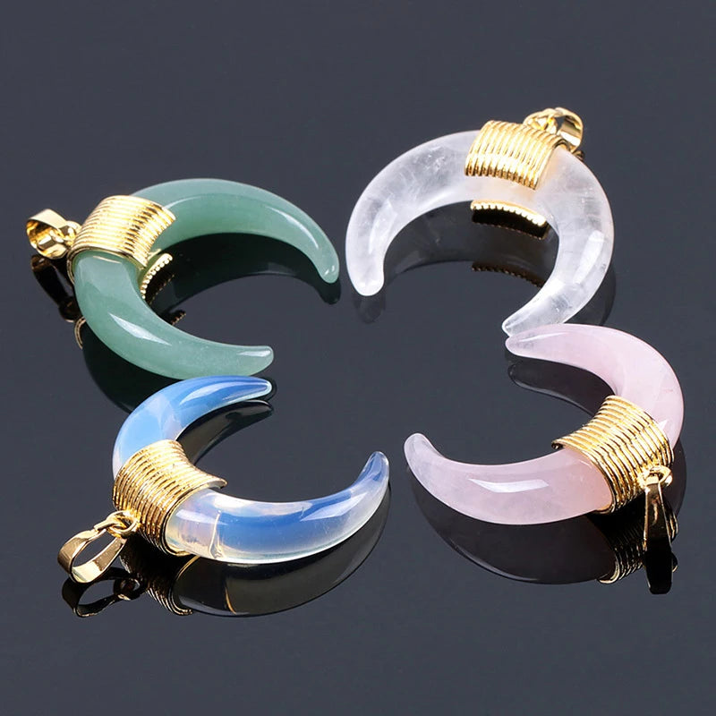 Jewelry Women Wholesale OX Horn Power Moon Natural Semi-precious Stones Half Crescent Jewelry Pendant for Necklace
