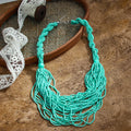 New Vintage Women's Handmade Jewellery Bohemian Aqua Multi-layer Twisted Rice Bead Glass Necklace