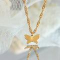 Luxury Stainless Steel Link Chain Butterfly Jewelry Blade Chain Smooth Butterfly Pendent Necklace