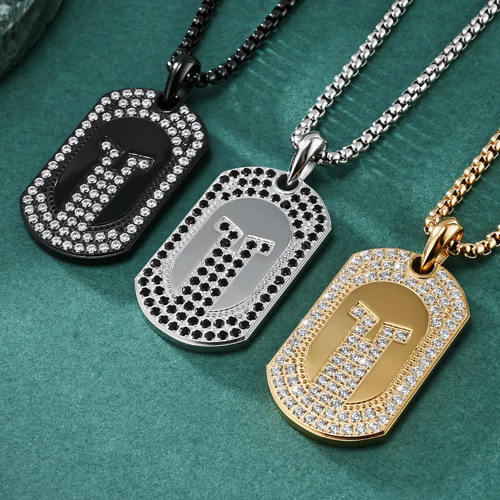 Luxury Charm Link Chain Punk Iced Out Moissanite Dog Plate Pendant Necklace Unisex Hip Hop Stainless Steel Jewelry
