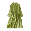 M-XXL Spring New Loose Solid Cotton Hemp 3/4 Sleeve Dress Women's Mid Length Single Breasted Shirt Dress