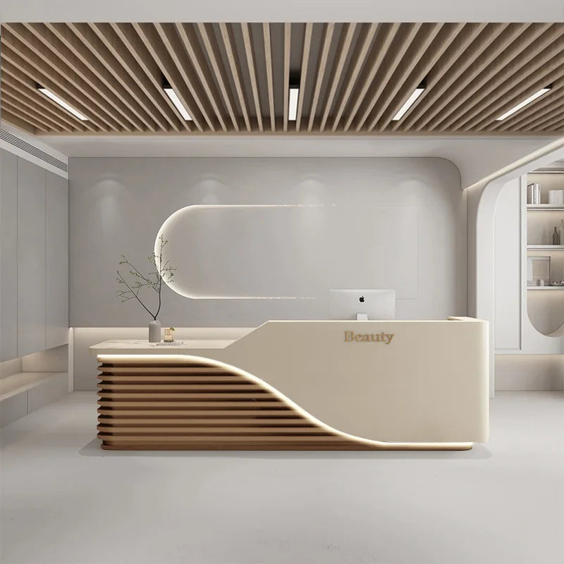 Modern Extra Large Clinic Reception Counter Desk Luxury Wooden Reception Desk for Sale With Led Lighting