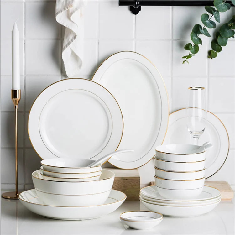 Wholesale Banquet  Porcelain Dinner Sets / Elegance Ceramic Dinner Sets with Gold Rimmed for Weddings