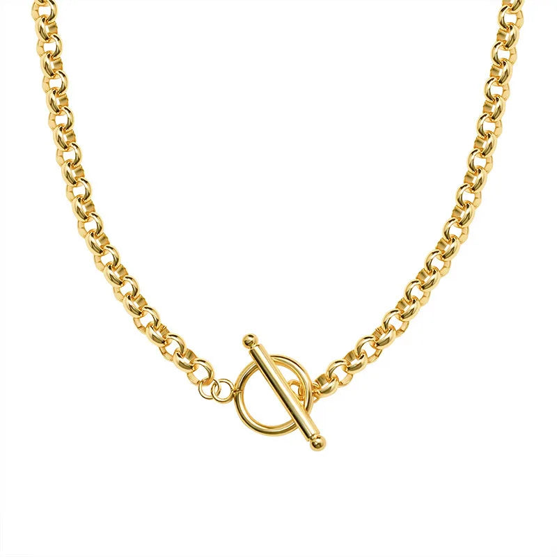 18K Gold Plated Chunky Link Chain Toggle Necklace Stainless Steel Necklace Jewelry Wholesale