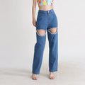 Fashion Street Trendy 2024 Spring Summer New Arrival Diamond Beaded Hollow Design Straight Denim Casual Pants