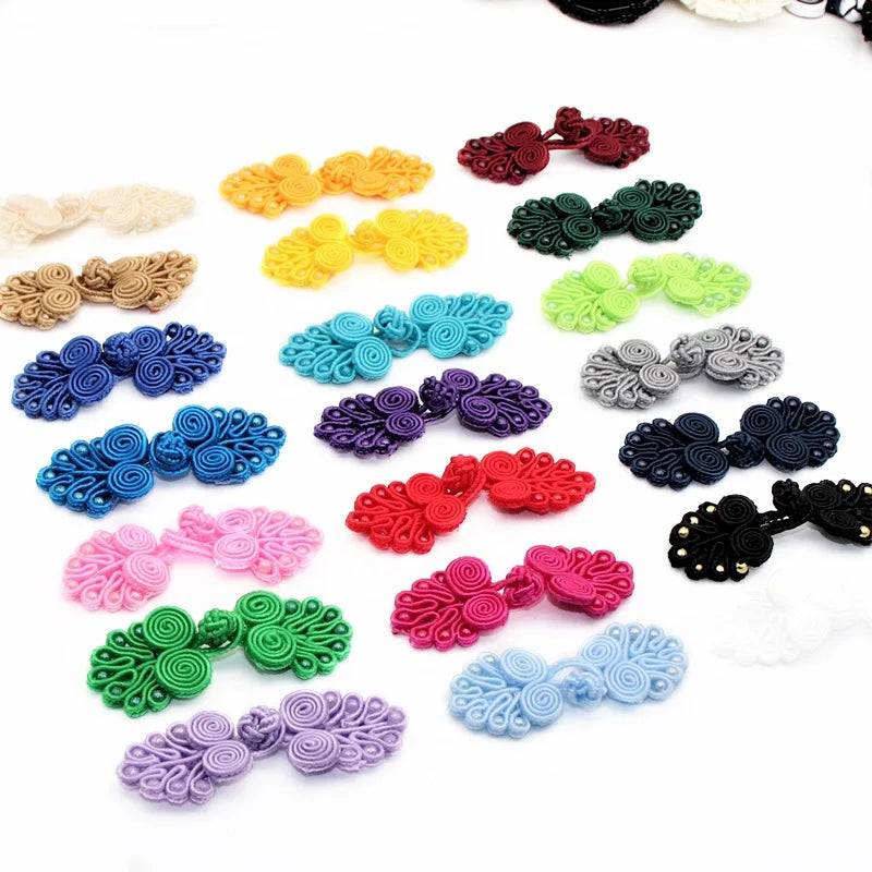 HF Hot Selling Eco-Friendly Chinese Fabric Buttons Colorful Chinese Knot Frog Closure Beads Decoration Shank Plated Technique