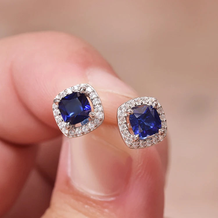 Fine Jewelry 925 Sterling Silver Earrings Lab Created Loose Gemstone Blue Sapphire Zambian Emerald Ruby Earrings for Women&Girls