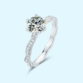 925 Silver Classic Halo Engagement Wedding Ring with Round Cut Moissanite for Certified Bar Setting