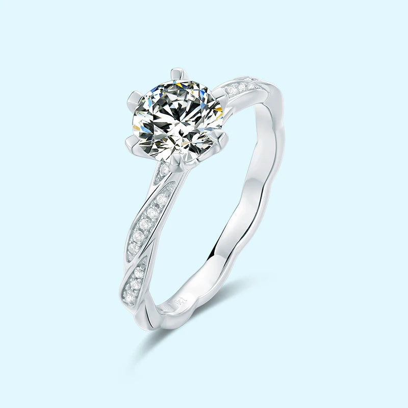 925 Silver Classic Halo Engagement Wedding Ring with Round Cut Moissanite for Certified Bar Setting