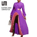 2025 African Women Elegant Dress - Pleated Full Sleeve Belted Waist Ankle-Length Gown for Birthday Party/Dinner (Wholesale)