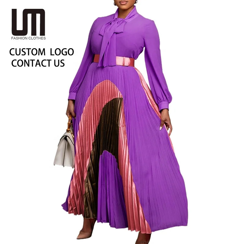 2025 African Women Elegant Dress - Pleated Full Sleeve Belted Waist Ankle-Length Gown for Birthday Party/Dinner (Wholesale)