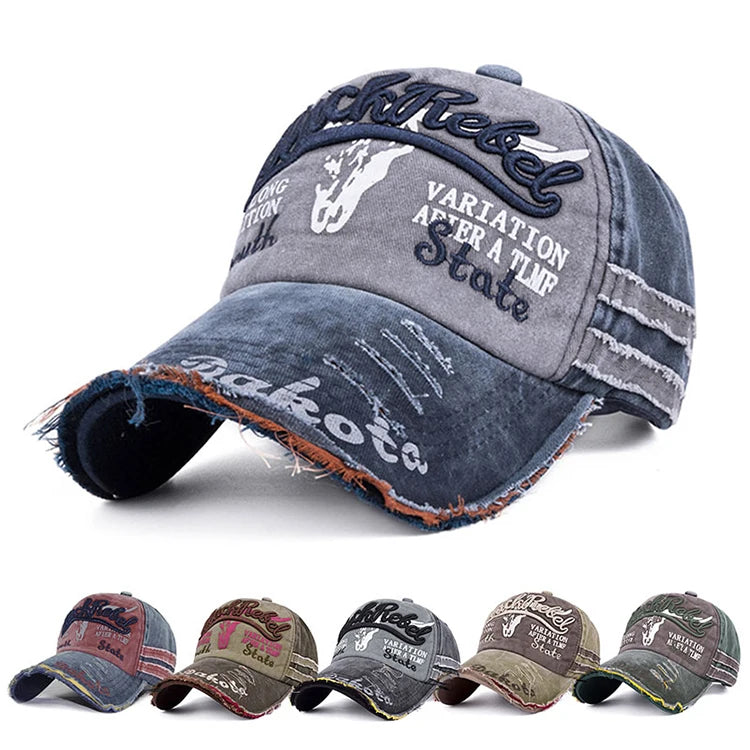 Washed Stitching Oxford Denim Dobby Sporty Baseball Cap Letter Curved Brim Custom Logo 6-panel Embossed Cow Head Retro Hip Hop