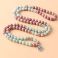 108 Mala Prayer Necklace/Bracelet Lotus Charm Natural Stone Amazonite Rhodochrosite  Meditation Yoga Japamala Necklace