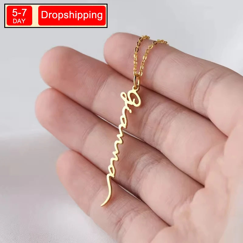 New North Stainless Steel Custom Name Necklaces Personalized Vertical Names Choker Pendant Necklace Jewelry Gift for Men Women