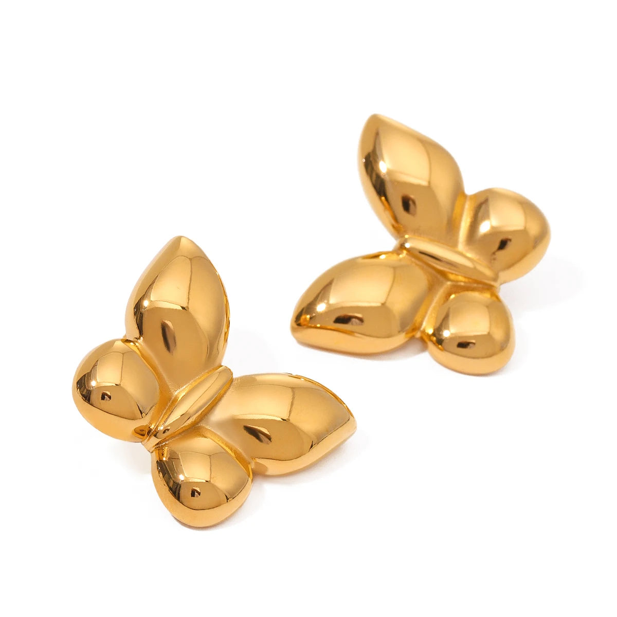 J&D Cute Jewelry Stainless Steel 18K Gold Plated Earrings Polished Butterfly Chunky Earrings