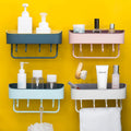 Bathroom Plastic Wall Shelf With Hooks Self Adhesive No Drilling Storage Rack Removable Plastic Sink Shelf Bathroom Organizer