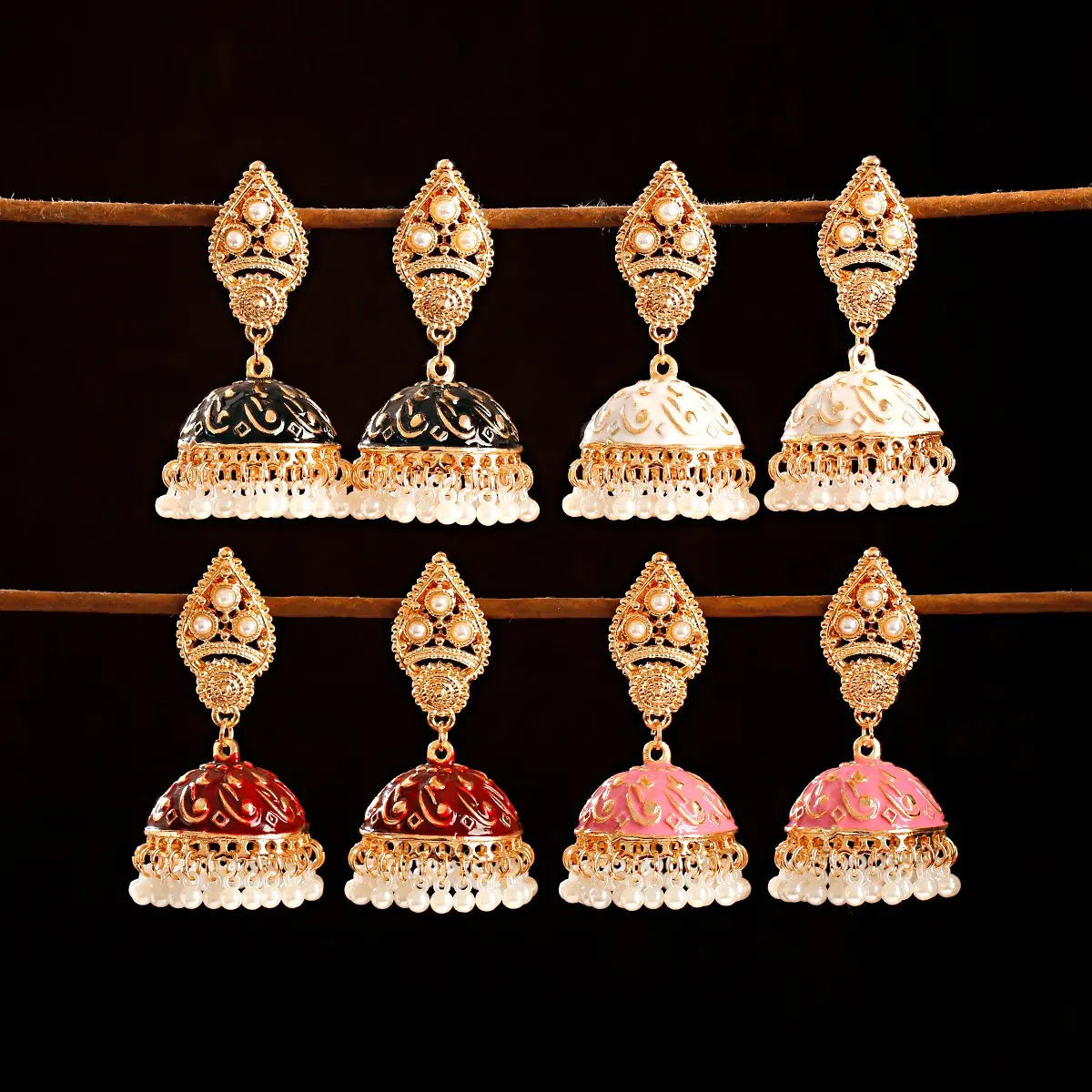Ethnic Retro Geometric Turkish Jhumka Earrings for Women Indian Jewelry Flower Gold Bell Tassel Dangling Earrings