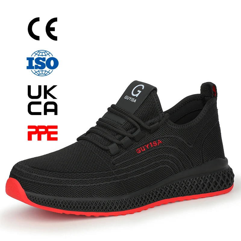 GUYISA Hot Selling Soft Outsole Black Breath Men Safety Shoes Work Shoe With Steel Toe for Workers