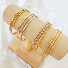 Fashion Stackable Gold Bracelets for Women 18K Gold Plated Stainless Steel Simple Thin Multi Layer Bracelet Bangle