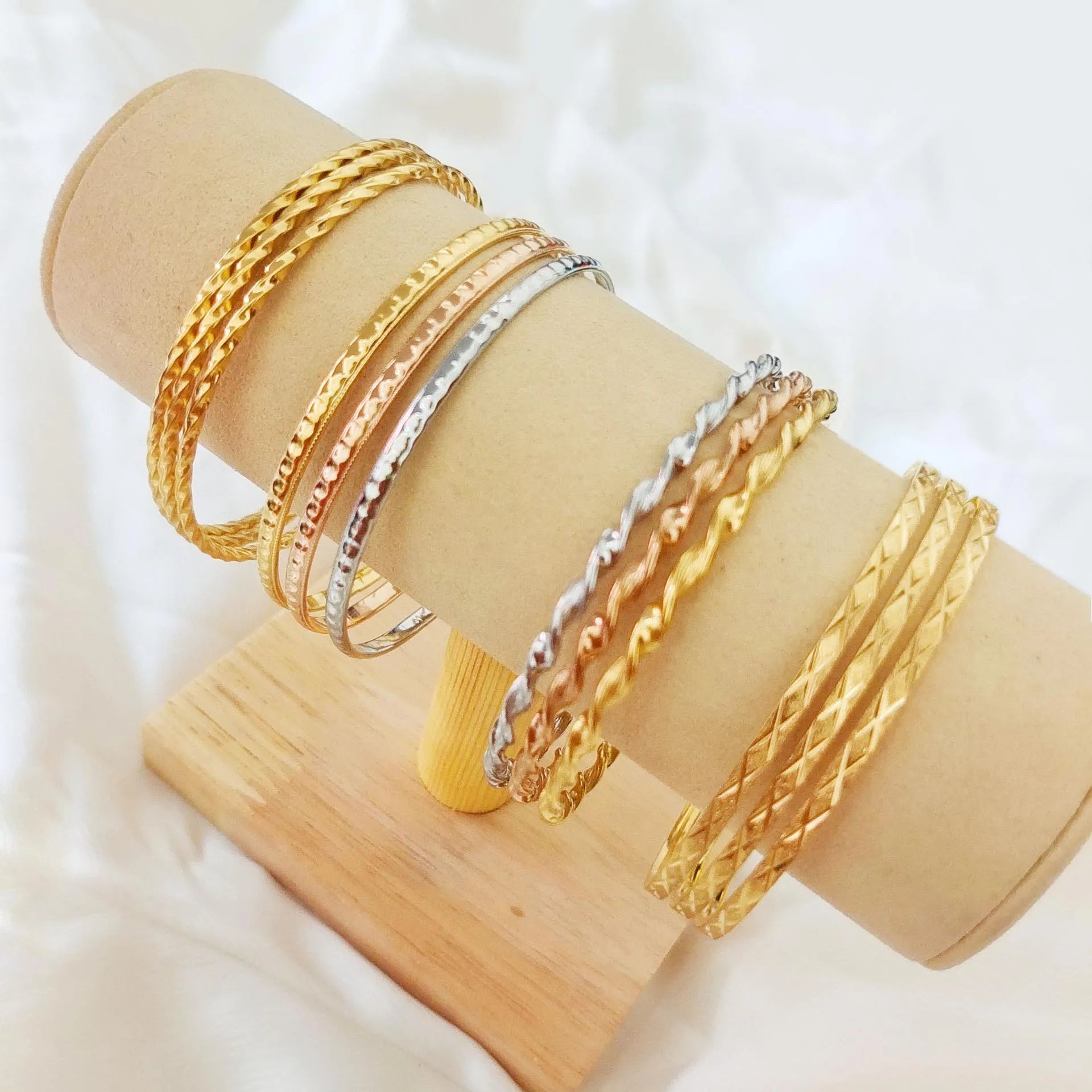 Fashion Stackable Gold Bracelets for Women 18K Gold Plated Stainless Steel Simple Thin Multi Layer Bracelet Bangle
