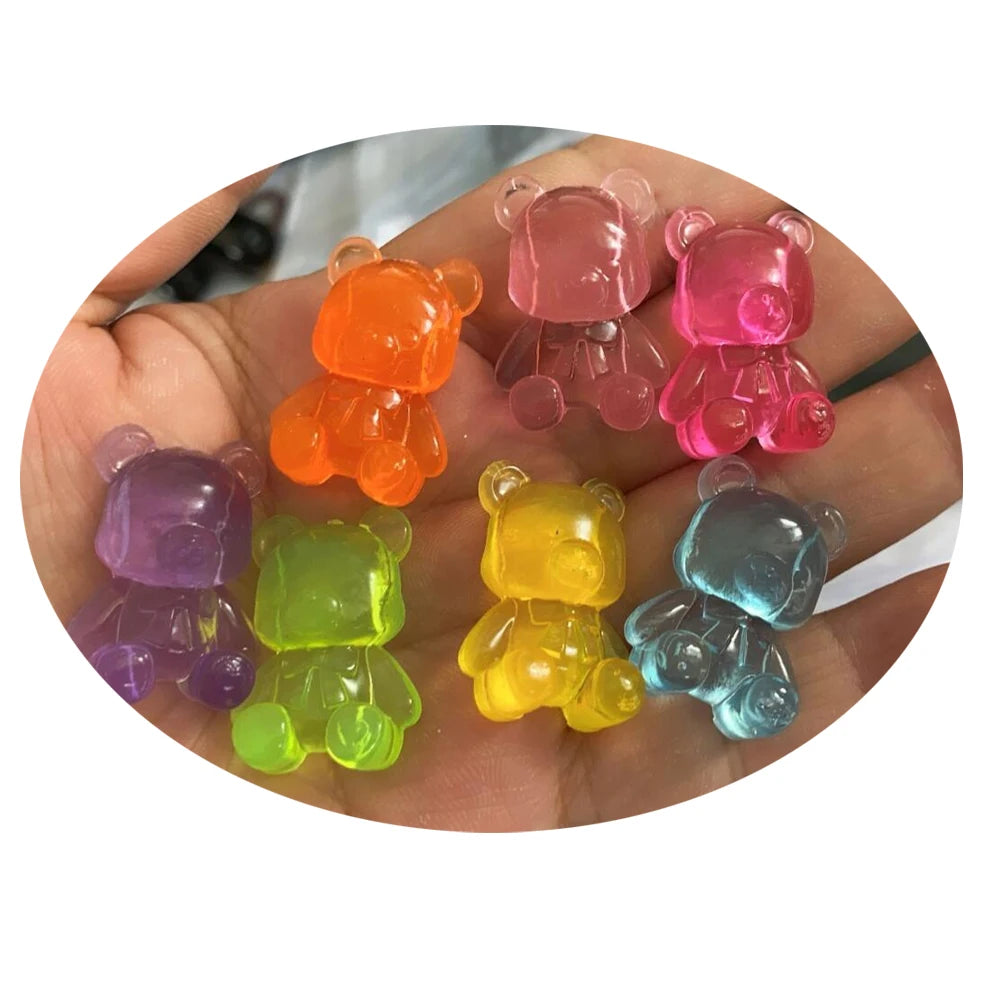 100Pcs/Bag Lovely Gummy Bear Flatback Resin Cabochons Sweet PVC Soft Bear Embellishments for Scrapbooking Decor