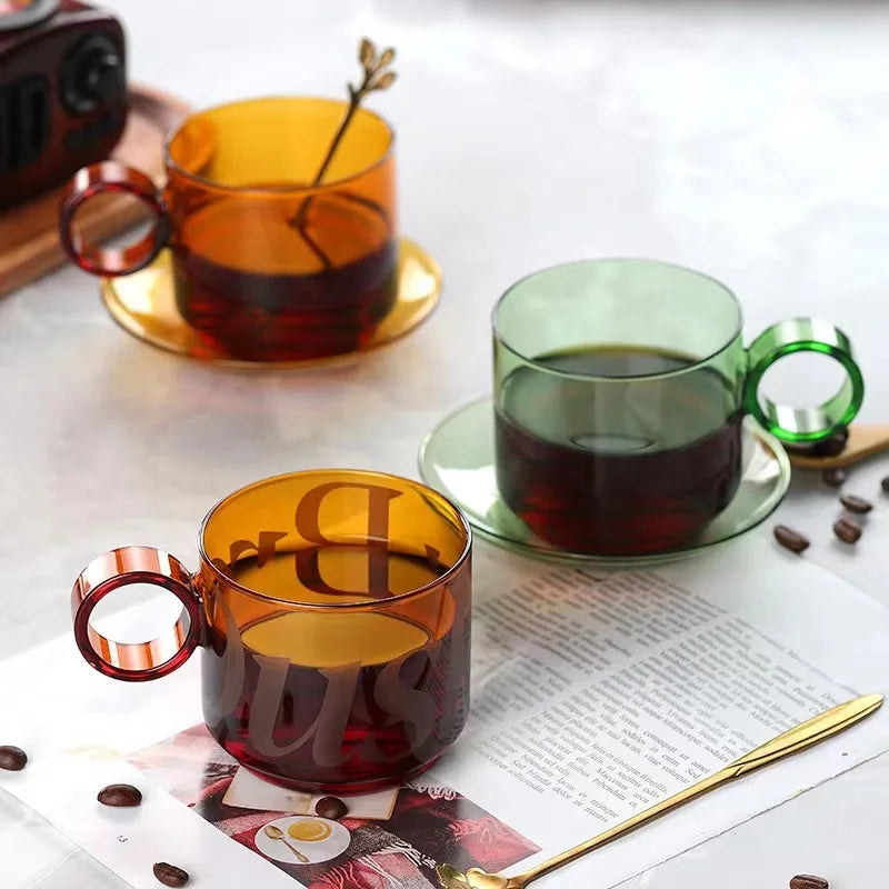 Wholesale Customized High Borosilicate Colored Thick Reusable Single Wall Glass Cup With Saucer