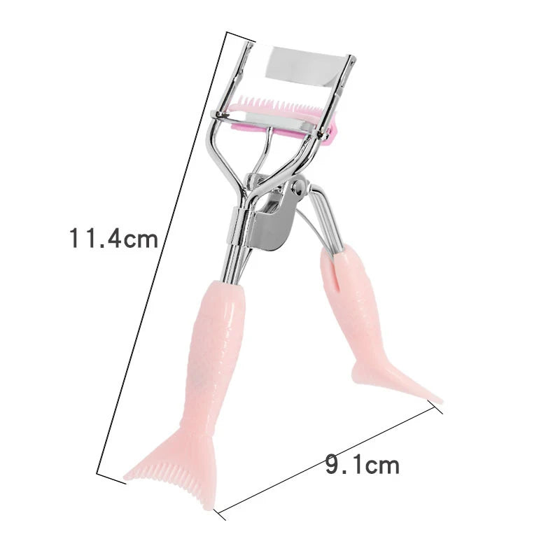 FOCSTAR Girls Eyelash Curler Clip New Design Fish Tail Lash Curler Built-In Comb Separator Silver Carbon Steel Refill BT3051
