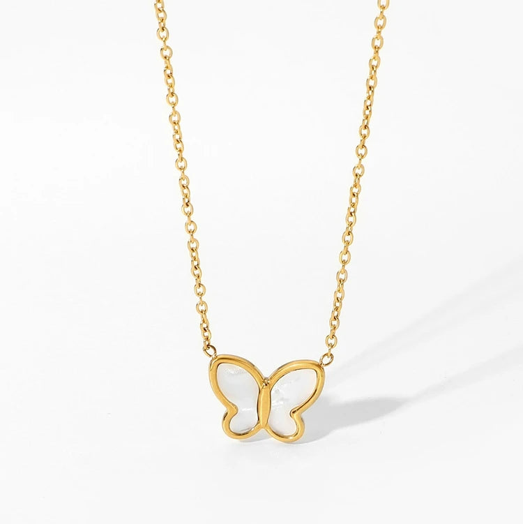 Hot Selling Trendy Gold Plated Collar Chain Cubic Butterfly Pendant Necklace for Girls Stainless Steel Jewelry Anniversaries